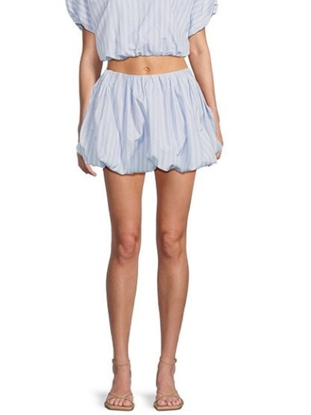 Gianni Bini Light Blue & White Striped Bubble Hem Mini  Skirt Sz M Boho TC0561